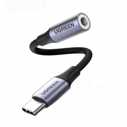 Аудіо кабель з UGREEN AV161 USB-C to 3.5mm M/F Cable Aluminum Shell with Braided 10cm (Space Gray) (UGR-80154)
