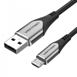 Кабель Vention Cotton Braided USB 2.0 A Male to Micro Male 3A Cable 1M Gray Aluminum Alloy Type (COAHF)