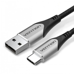 Кабель Vention Cotton Braided USB 2.0 A Male to C Male 3A Cable 2M Gray Aluminum Alloy Type (CODHH)