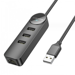 Адаптер Borofone DH6 Erudite 4-in-1 100 Mbps Ethernet Adapter(USB to USB2.0*3+RJ45)(L0.2M) Black