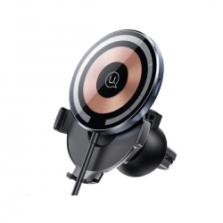 Тримач для мобільного Usams US-CD170 Magnetic Car Wireless Charging Phone Holder (Air Vent) 15W (With Magnetic Ring) Transparent