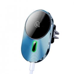 Тримач для мобільного Usams US-CD170 Magnetic Car Wireless Charging Phone Holder (Air Vent) 15W (With Magnetic Ring) Grey