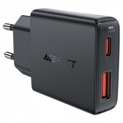 Мережевий зарядний пристрій ACEFAST A69 PD30W GaN (USB-A+USB-C) ultra-thin charger Black