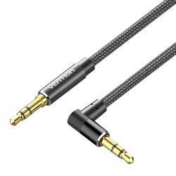 Кабель Vention Cotton Braided 3.5mm Male to Male Right Angle Audio Cable 2M Black Aluminum Alloy Type (BAZBH)