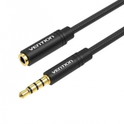 Кабель Подовжувач Vention Cotton Braided TRRS 3.5mm Male to 3.5mm Female Audio Extension Cable 1M Black Aluminum Alloy Type