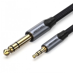 Кабель Vention Cotton Braided 3.5mm TRS Male to 6.35mm Male Audio Cable 2M Gray Aluminum Alloy Type (BAUHH)