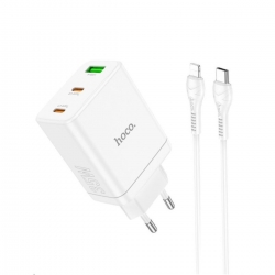 Мережевий зарядний пристрій HOCO N33 Start three-port PD35W(2C1A) charger set(C to iP) White