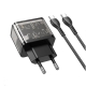 Мережевий зарядний пристрій HOCO N34 Dazzling dual-port PD20W+QC3.0 charger set(Type-C to Type-C) Transparent Black