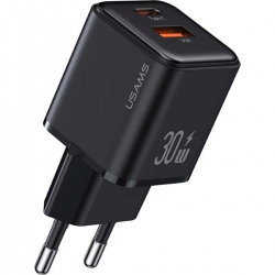 Мережевий зарядний пристрій Usams US-CC189 PD30W+QC3.0 A+C Dual-port Fast Charger (EU)--X-ron Series Black