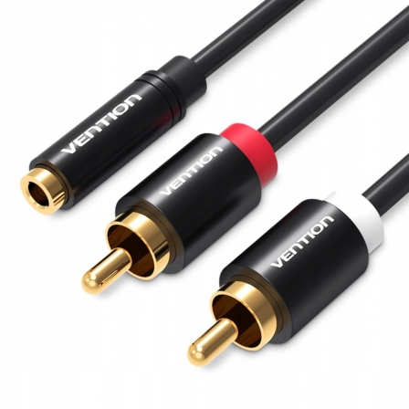 Кабель Vention 3.5mm Female to 2RCA Male Audio Cable 2M Black Metal Type (VAB-R01-B200)