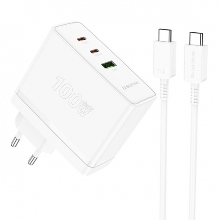 Мережевий зарядний пристрій BOROFONE BN11 Imperial PD100W three-port(2C1A) charger set(Type-C to Type-C) White