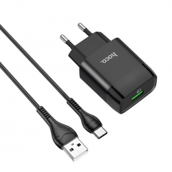 Мережевий зарядний пристрій HOCO C72Q Glorious single port QC3.0 charger set(Type-C) 18W  Black