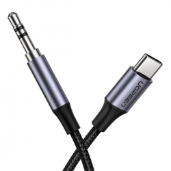 Кабель UGREEN AV143 Round USB-C Audio Cable 3.5mm M/M Aluminum Shell 1m (Deep Gray)(UGR-30633)