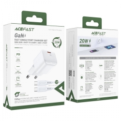 Мережевий зарядний пристрій ACEFAST A77 mini PD30W GaN single USB-C charger set (C3-03) White