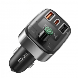 Автобільний зарядний пристрій ESSAGER Blue Cat Car FM Bluetooth MP3 Charger 50W Fast Charge Black