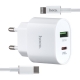 Мережевий зарядний пристрій Hoco C95A Lineal PD20W + QC3.0 Charger Set ( Type-C to Lightning ) ( EU ) White