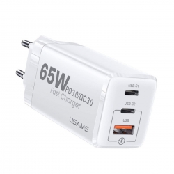 Мережевий зарядний пристрій Usams US-CC110 T33 65W 3 Ports GaN Mini Fast Charger white