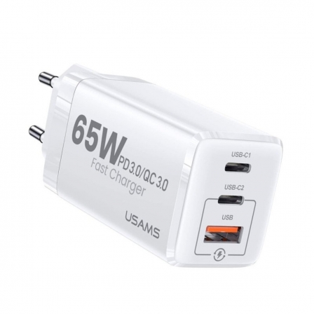 Мережевий зарядний пристрій Usams US-CC110 T33 65W 3 Ports GaN Mini Fast Charger white