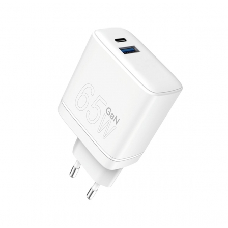 Зарядний пристрій WUW-C175 65W GaN USB A+USB C white