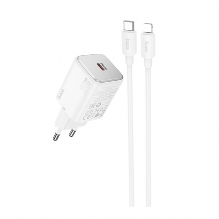 Мережевий зарядний пристрій HOCO N40 Mighty single port PD20W charger set(C to iP) White