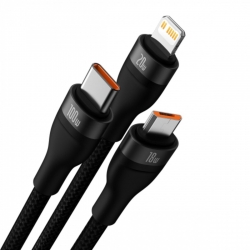 Кабель Baseus Flash Series Ⅱ Two-for-three Charging Cable U+C to M+L+C 100W 1.2m Black