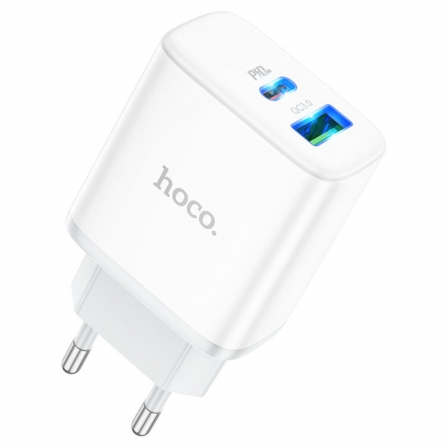 Мережевий зарядний пристрій HOCO C105A Stage dual port PD20W+QC3.0 charger White