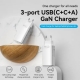 Зарядний пристрій Vention 3-port USB(C+C+A) GaN Charger(65W/30W/30W) EU-Plug White