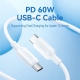 Кабель Vention USB 2.0 Type-C Male to Type-C Male 3A Cable 2M White PVC Type