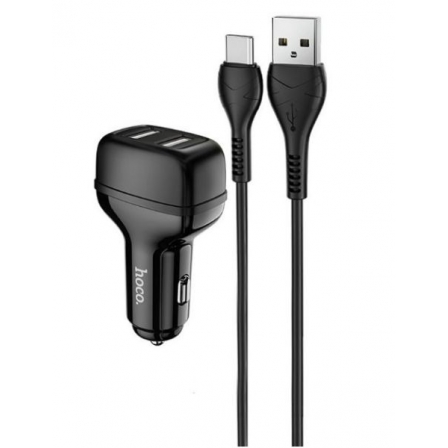 Автомобільний зарядний пристрій Hoco Z36 Leader 2USB 2.4A + USB Type-C Black