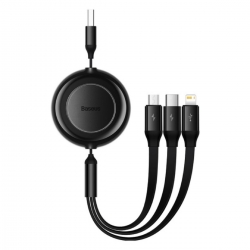 Кабель Baseus Bright Mirror 2 Series Retractable 3-in-1 Fast Charging  Data Cable USB to M+L+C 3.5A 1.1m Black