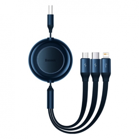 Кабель Baseus Bright Mirror 2 Series Retractable 3-in-1 Fast Charging  Data Cable USB to M+L+C 3.5A 1.1m Blue