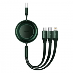 Кабель Baseus Bright Mirror 2 Series Retractable 3-in-1 Fast Charging  Data Cable USB to M+L+C 3.5A 1.1m Green