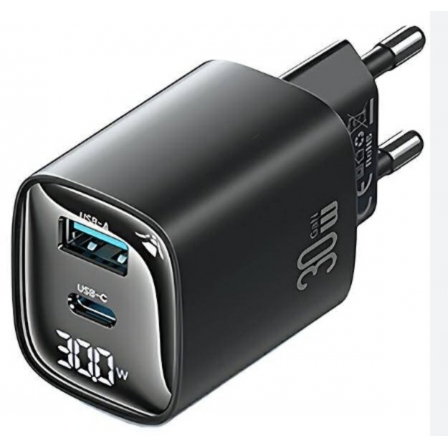 Зарядний пристрій Usams CC229 30W GaN 1USB A 1 Type-C Display Fast Charger black