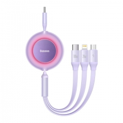 Кабель Baseus Bright Mirror 2 Series Retractable 3-in-1 Fast Charging  Data Cable Type-C to M+L+C 100W 1.1m Purple