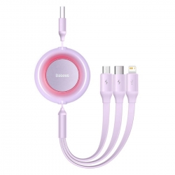 Кабель Baseus Bright Mirror 2 Series Retractable 3-in-1 Fast Charging  Data Cable USB to M+L+C 3.5A 1.1m Purple