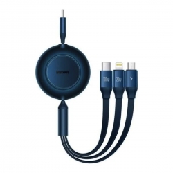 Кабель Baseus Bright Mirror 2 Series Retractable 3-in-1 Fast Charging  Data Cable Type-C to M+L+C 100W 1.1m Blue