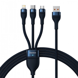 Кабель Baseus Flash Series Ⅱ One-for-three Fast Charging Data Cable USB to M+L+C 66W 1.2m Blue