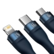 Кабель Baseus Flash Series Ⅱ One-for-three Fast Charging Data Cable USB to M+L+C 66W 1.2m Blue