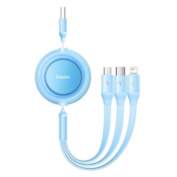 Кабель Baseus Bright Mirror 2 Series Retractable 3-in-1 Fast Charging  Data Cable USB to M+L+C 3.5A 1.1m Sky Blue