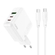 Мережевий зарядний пристрій HOCO C115A 65W GaN Type-C to Type-C cable USB 65W 3A White