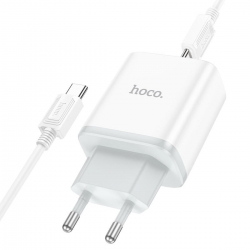 Мережевий зарядний пристрій HOCO C105A Stage dual port PD20W+QC3.0 charger set (Type-C to Type-C)(EU) White