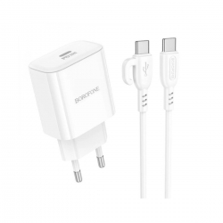 Мережевий зарядний пристрій BOROFONE BA81A single port PD20W charger set (Type-C to Type-C) (EU) White
