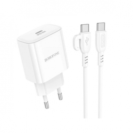 Мережевий зарядний пристрій BOROFONE BA81A single port PD20W charger set (Type-C to Type-C) (EU) White