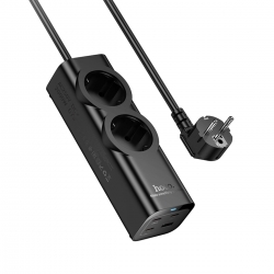 Мережевий подовжувач HOCO NS10 Wisdom 2-position (PD67W/3C1A) desktop socket (EU/GER) Black