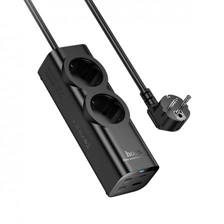 Мережевий подовжувач HOCO NS10 Wisdom 2-position (PD67W/3C1A) desktop socket (EU/GER) Black