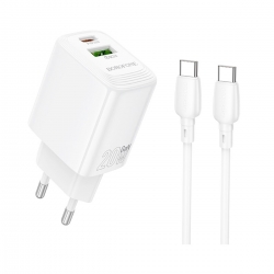 Мережевий зарядний пристрій BOROFONE BN27 Fuente PD20W+QC3.0 charger set (C to C) (EU) White