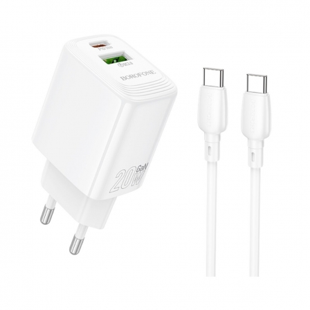 Мережевий зарядний пристрій BOROFONE BN27 Fuente PD20W+QC3.0 charger set (C to C) (EU) White