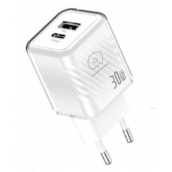 Мережевий зарядний пристрій WUW-C228 30W Gan Charger USB C + USB A white