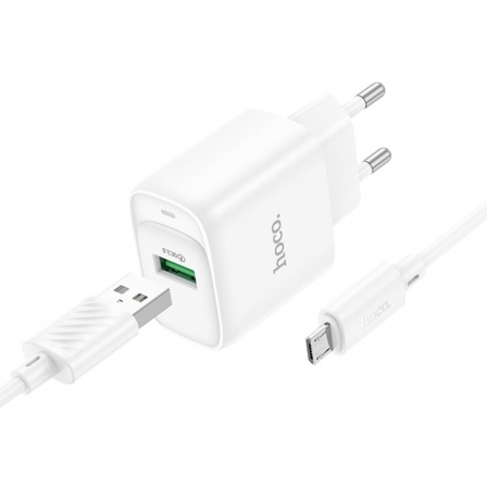 Мережевий зарядний пристрій HOCO C140A Smart single port QC3.0 charger set (Micro)(EU) White