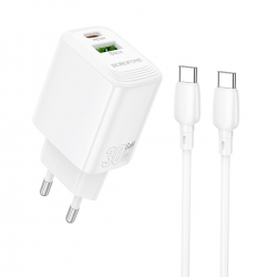 Мережевий зарядний пристрій BOROFONE BN29 Fuente PD30W+QC3.0 charger set (C to C) (EU) White